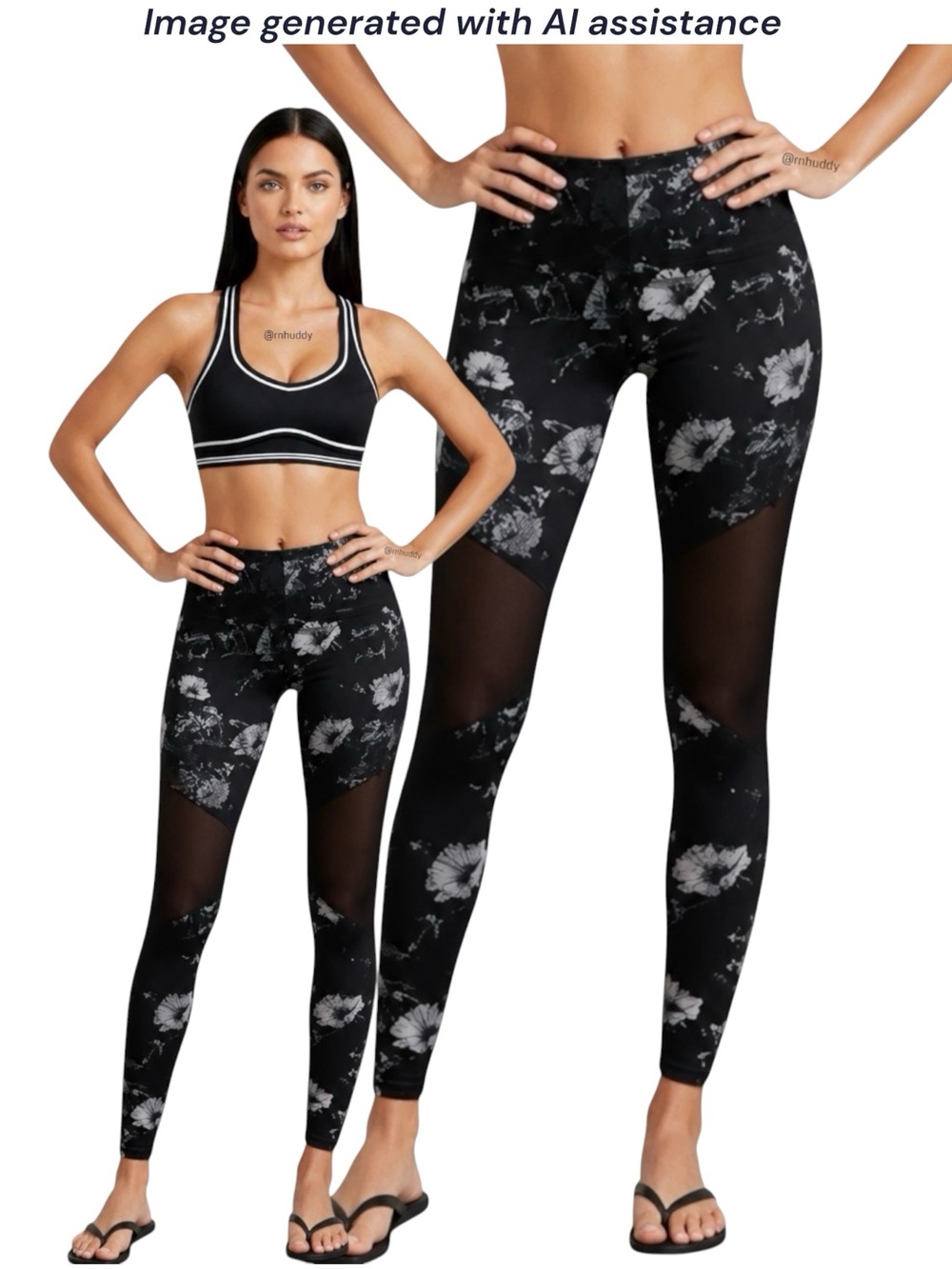 NWT Noli XS black mesh panel floral Mila leggings